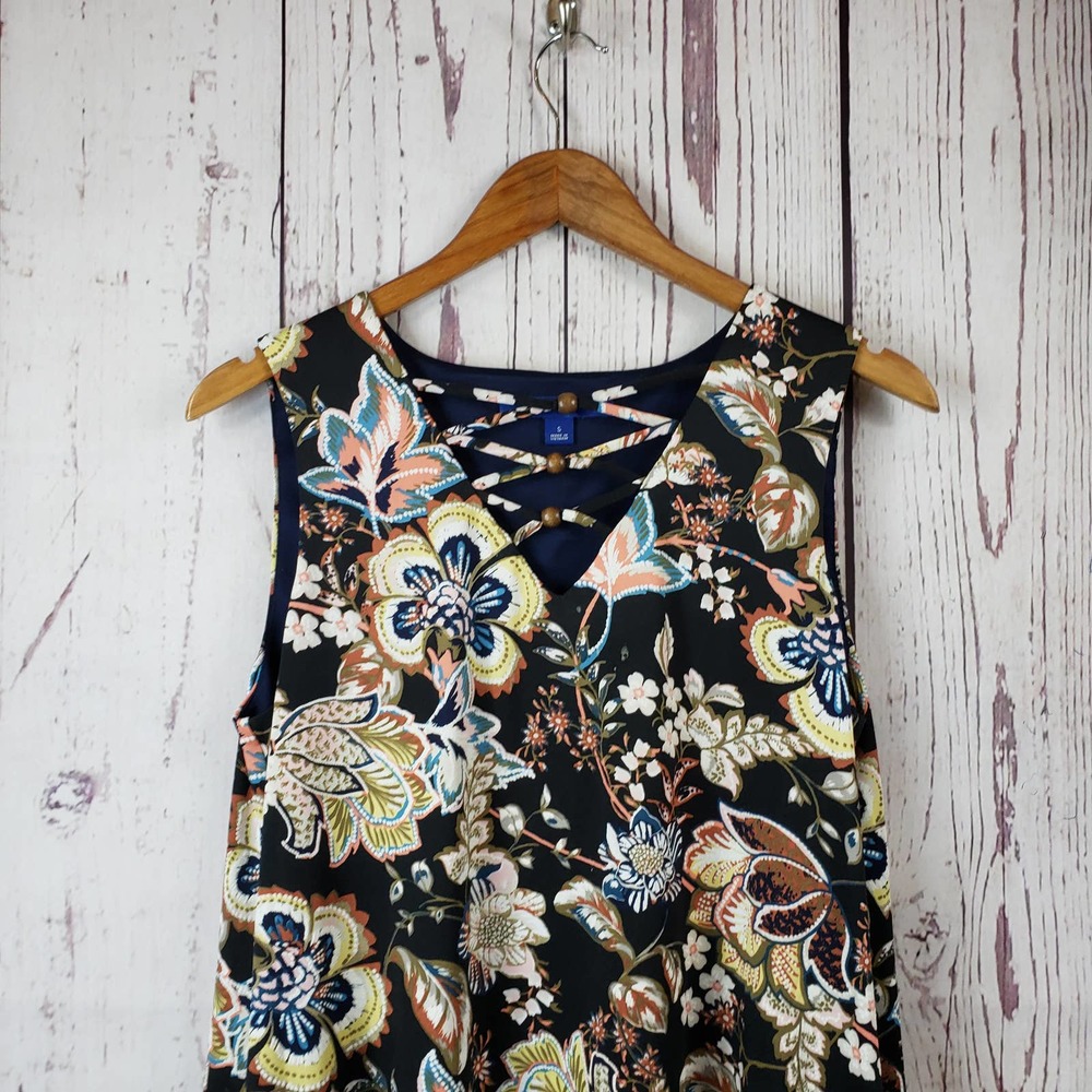 Apt. 9 Sheath Dress Womens Size Small V Neck Sleeveless Beaded Floral Black
